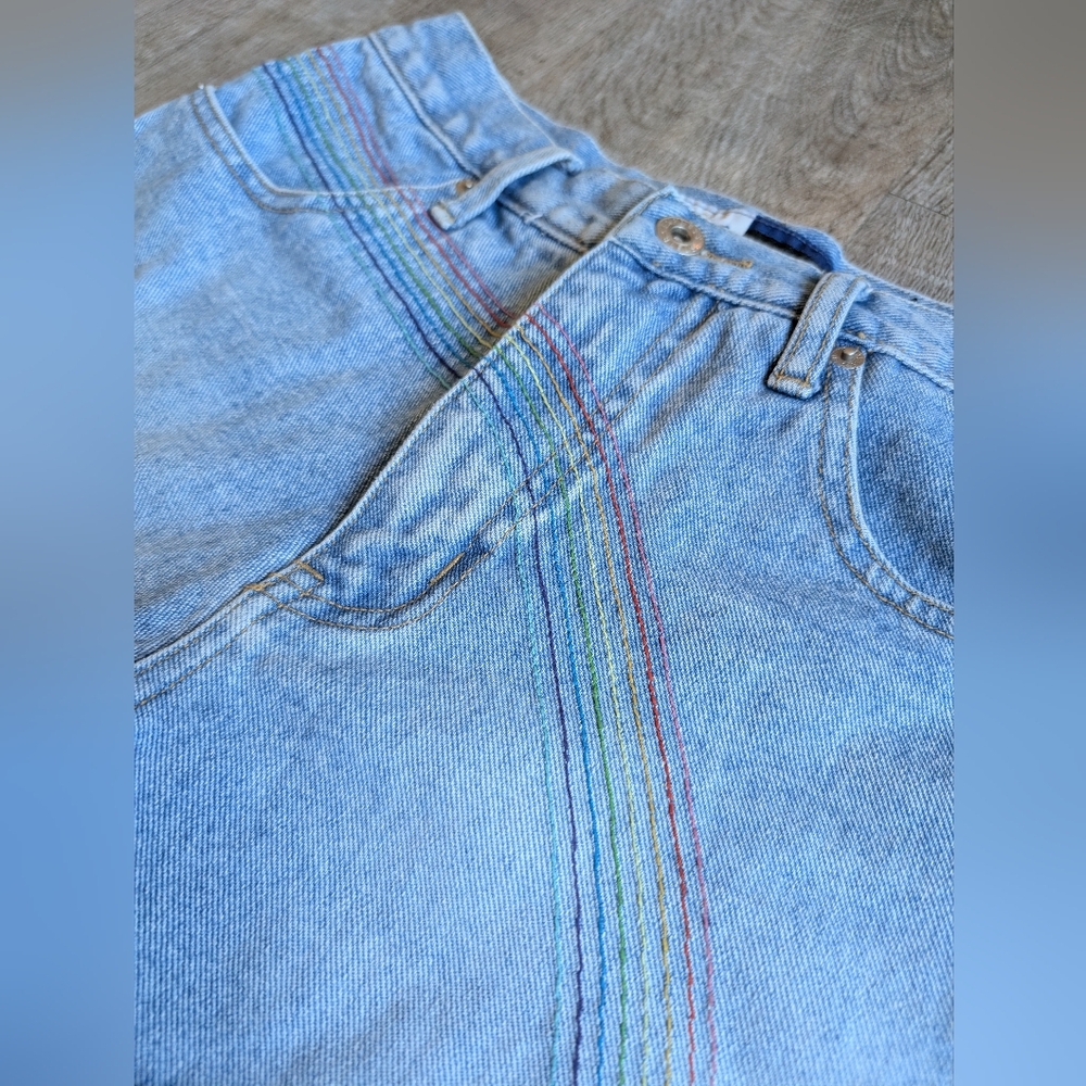 Y2K Rainbow Stitched Express Bleus 90's Cutoff Shorts - 5/6